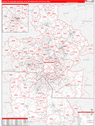 Charlotte-Concord-Gastonia Metro Area Wall Map Red Line Style